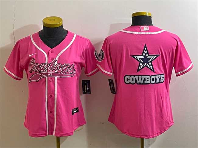 Womens Dallas Cowboys Pink Team Big Logo With Patch Cool Base Stitched Baseball Jersey(Run Small)